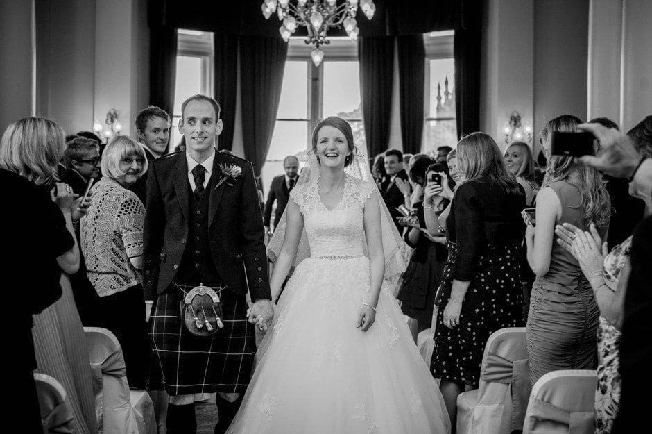 bride and groom exit ceremony at the Balmoral