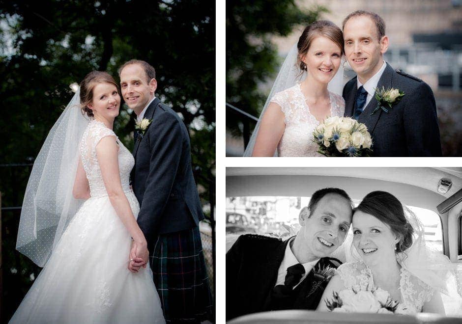 bride and groom pose for photos in Edinburgh